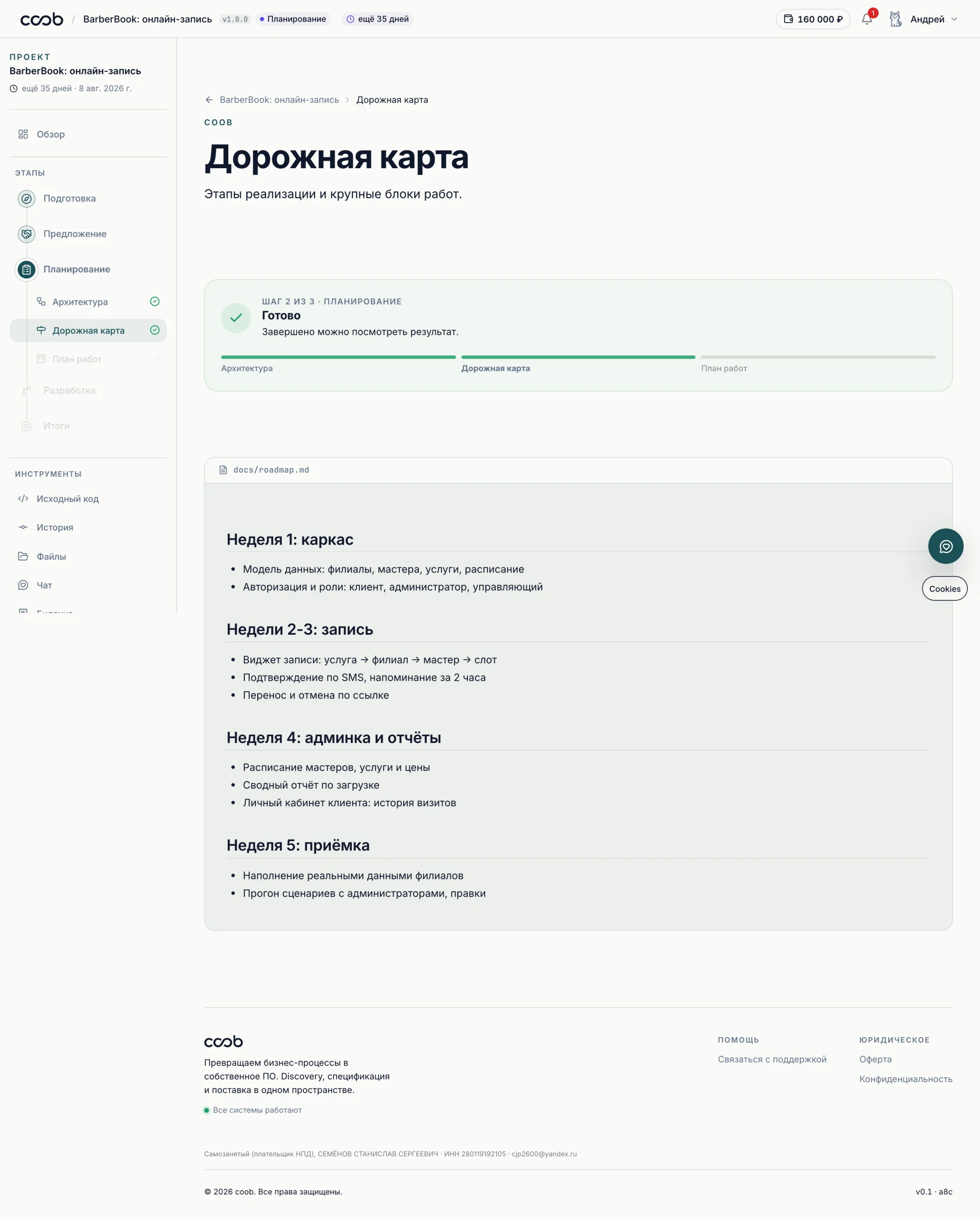Дорожная карта проекта: этапы по неделям, прогресс планирования