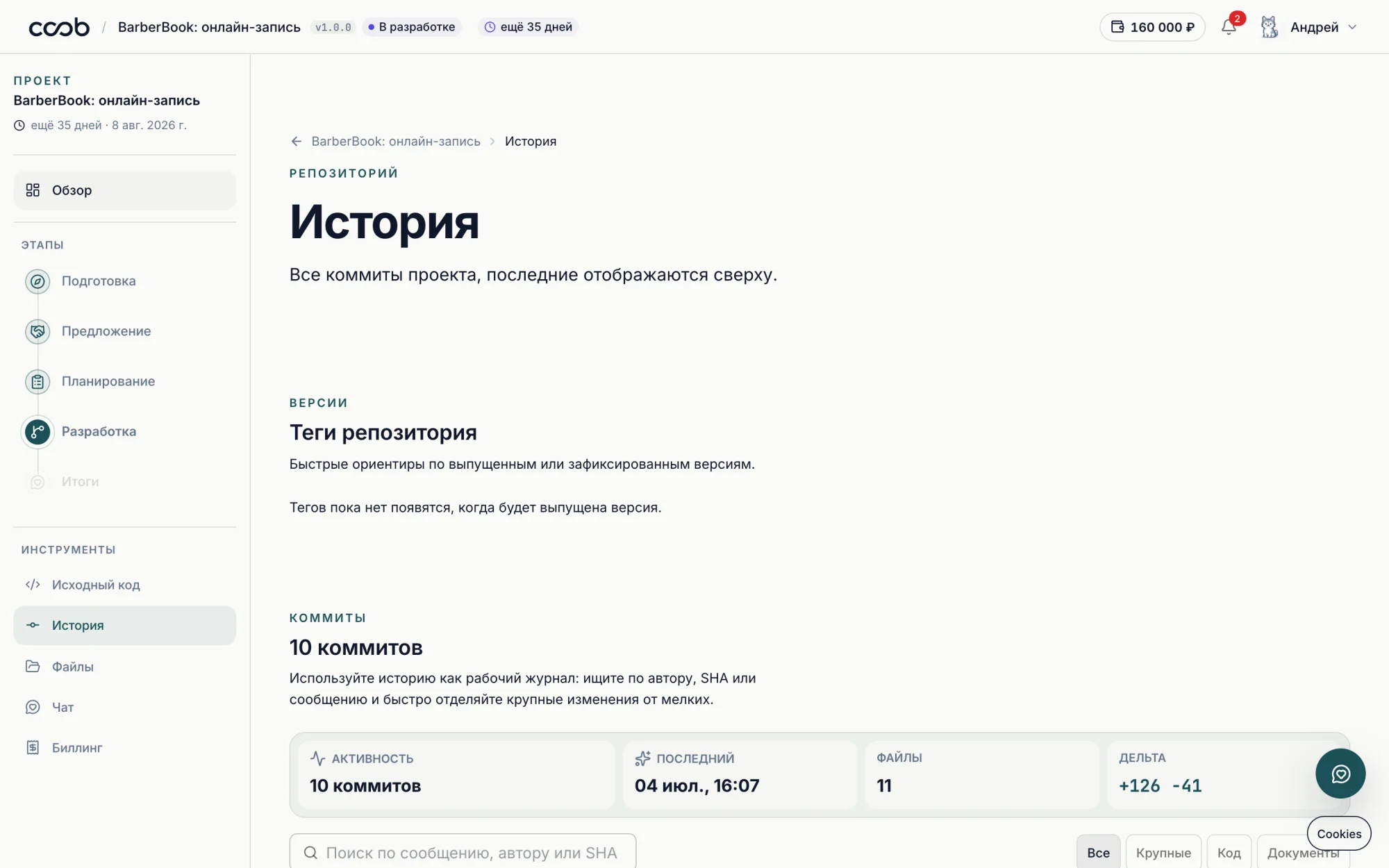 История коммитов проекта: видна каждая поставка кода